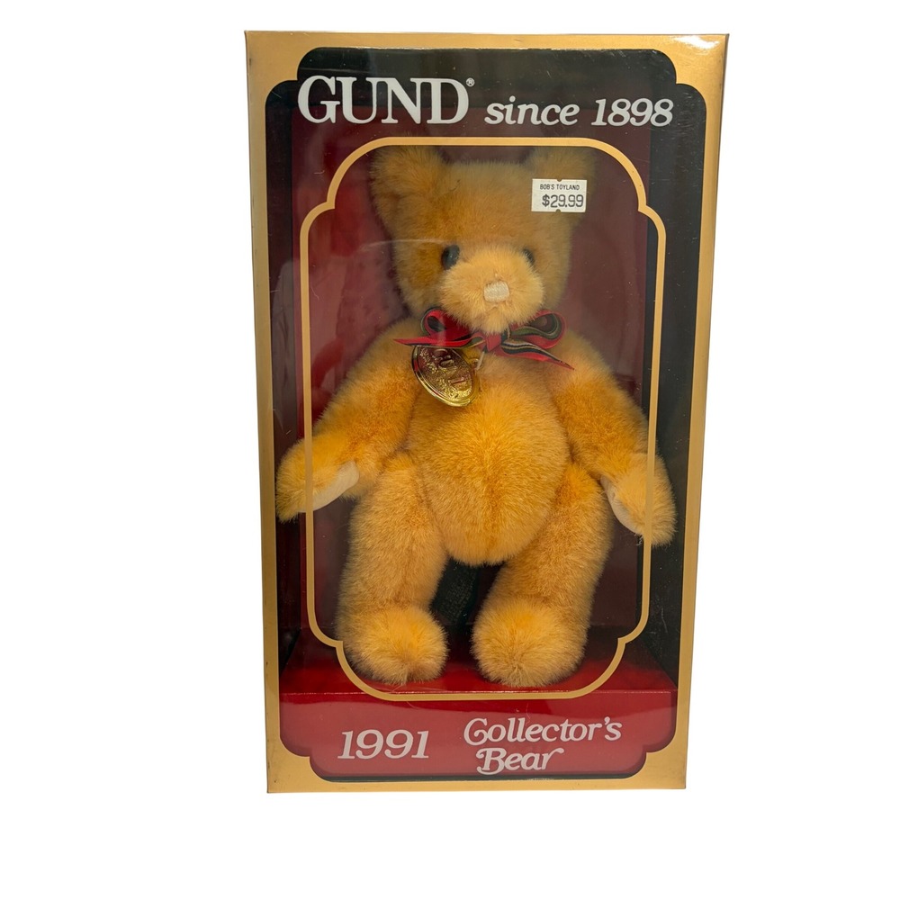 Vintage 1991 Gund Collector's Bear Jointed Plush Gold Medallion Original Box